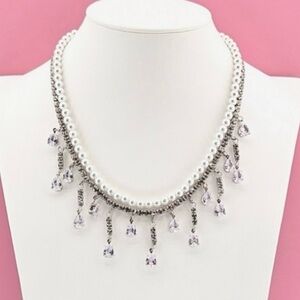 Kenneth Jay Lane Necklace 12" Silver Tone Crystal Marquise Choker Formal